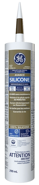 GE Silicone II SE2186 Window and Door Sealant, Brown, 299 mL